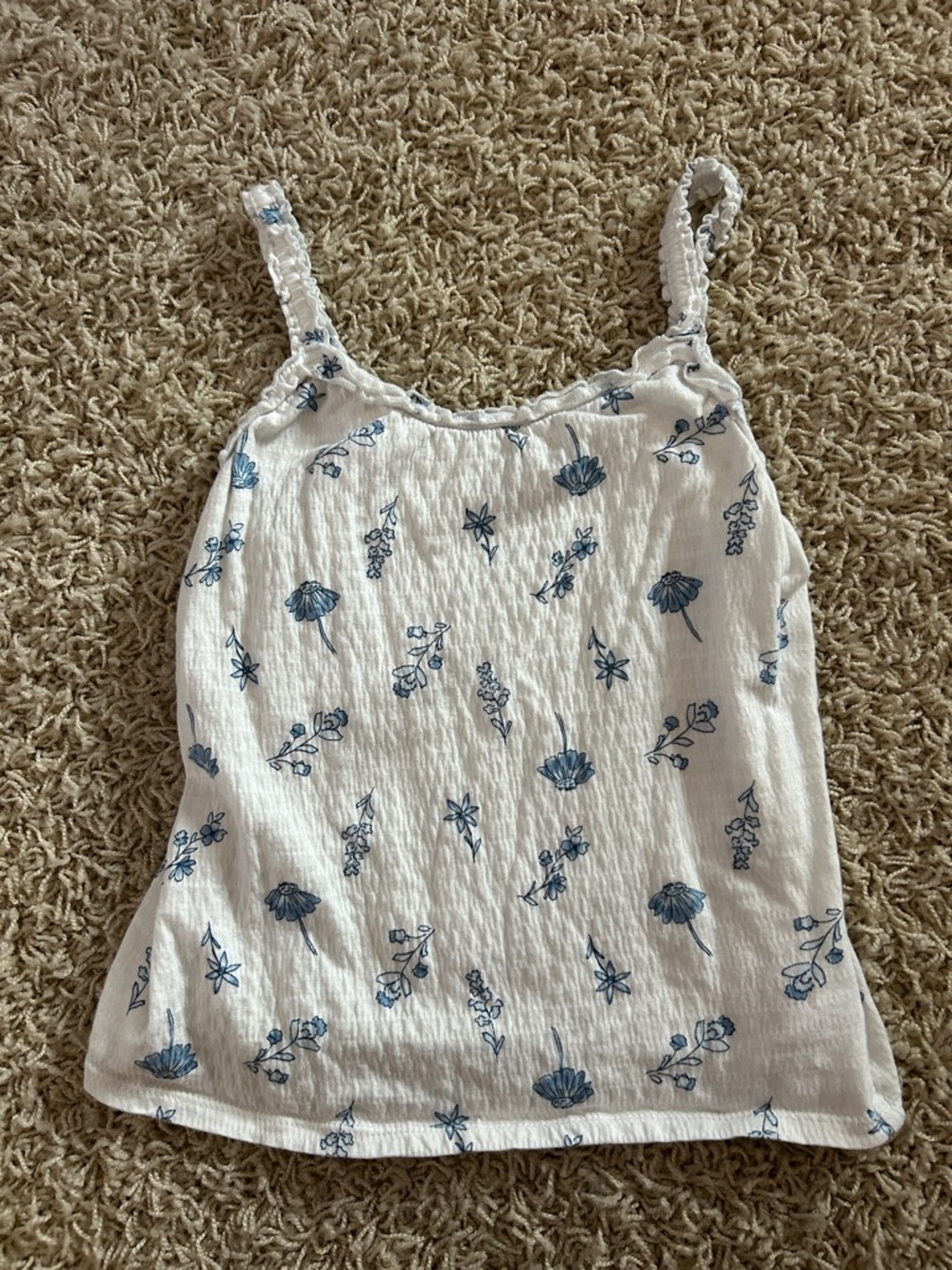 SO Girls Large (10/12) White and Blue Floral Cropped Tank Top